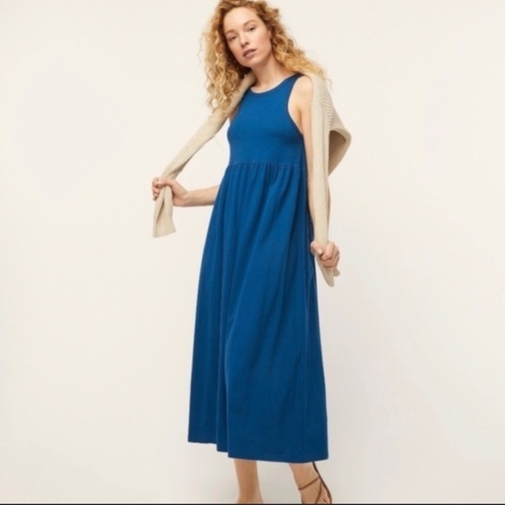 J. Crew maxi dress cerulean blur color tank top gathered T the waistline size L
